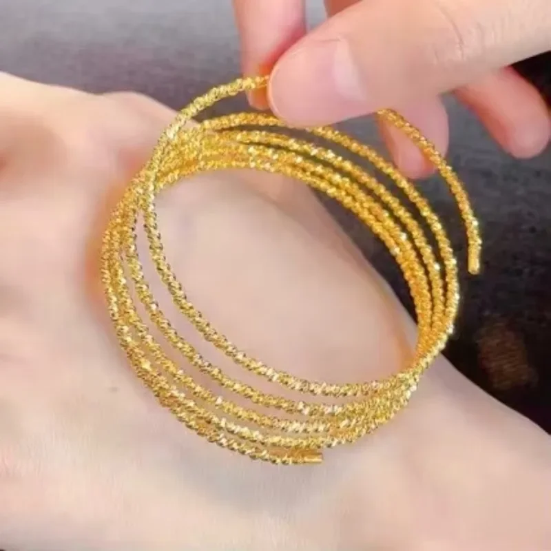 GoldAether Disco Beads Elastic Five-Circle Memory Bracelet 9999 24K Real Gold Women's Blast Flash Gold Bracelet Braceletgift