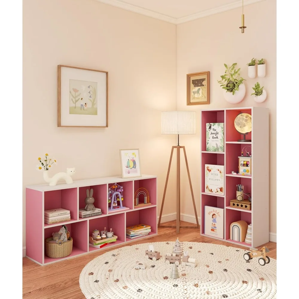 وحدة تخزين 7 مكعبات مستوحاة من مونتيسوري مع رف كتب لغرفة لعب الأطفال والفصول الدراسية، وردي #3