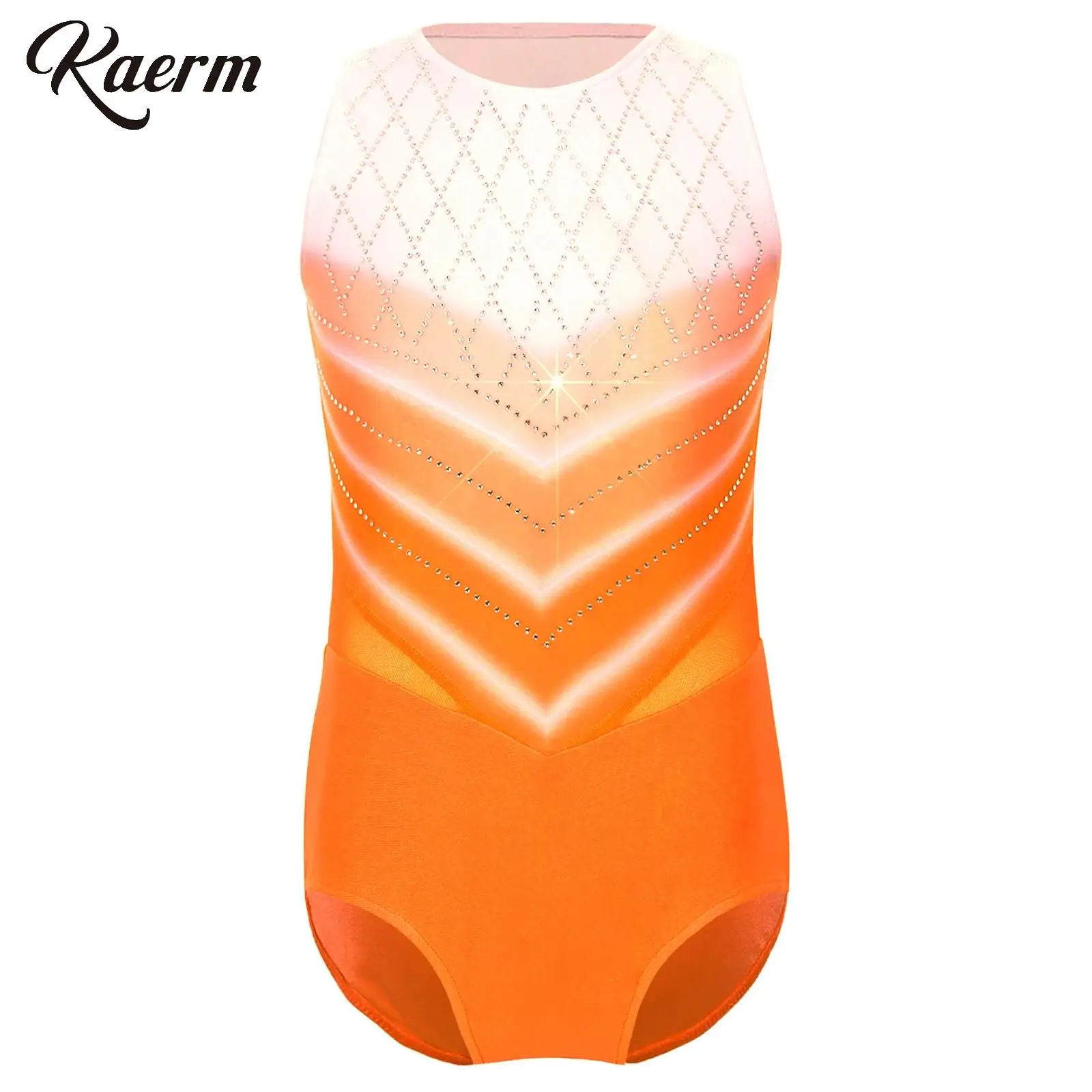 

Kids Girls Rhinestone Figure Skating Dance Jumpsuit Gymnastics Leotard Unitard Sleeveless Gradient Color Ballet Bodysuit Clothes