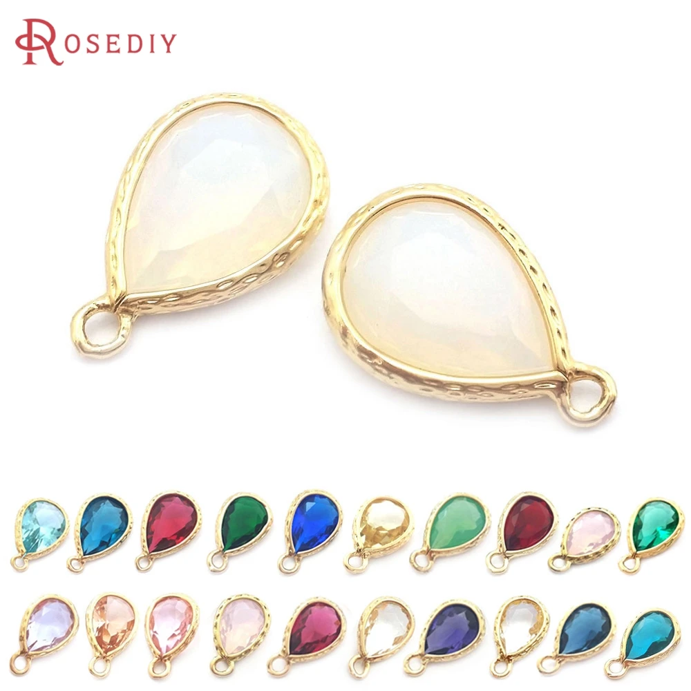 10 Uds. De latón de Color dorado champán de alta calidad de 7x10MM con forma de lágrima de cristal, colgantes, accesorios para hacer joyería Diy