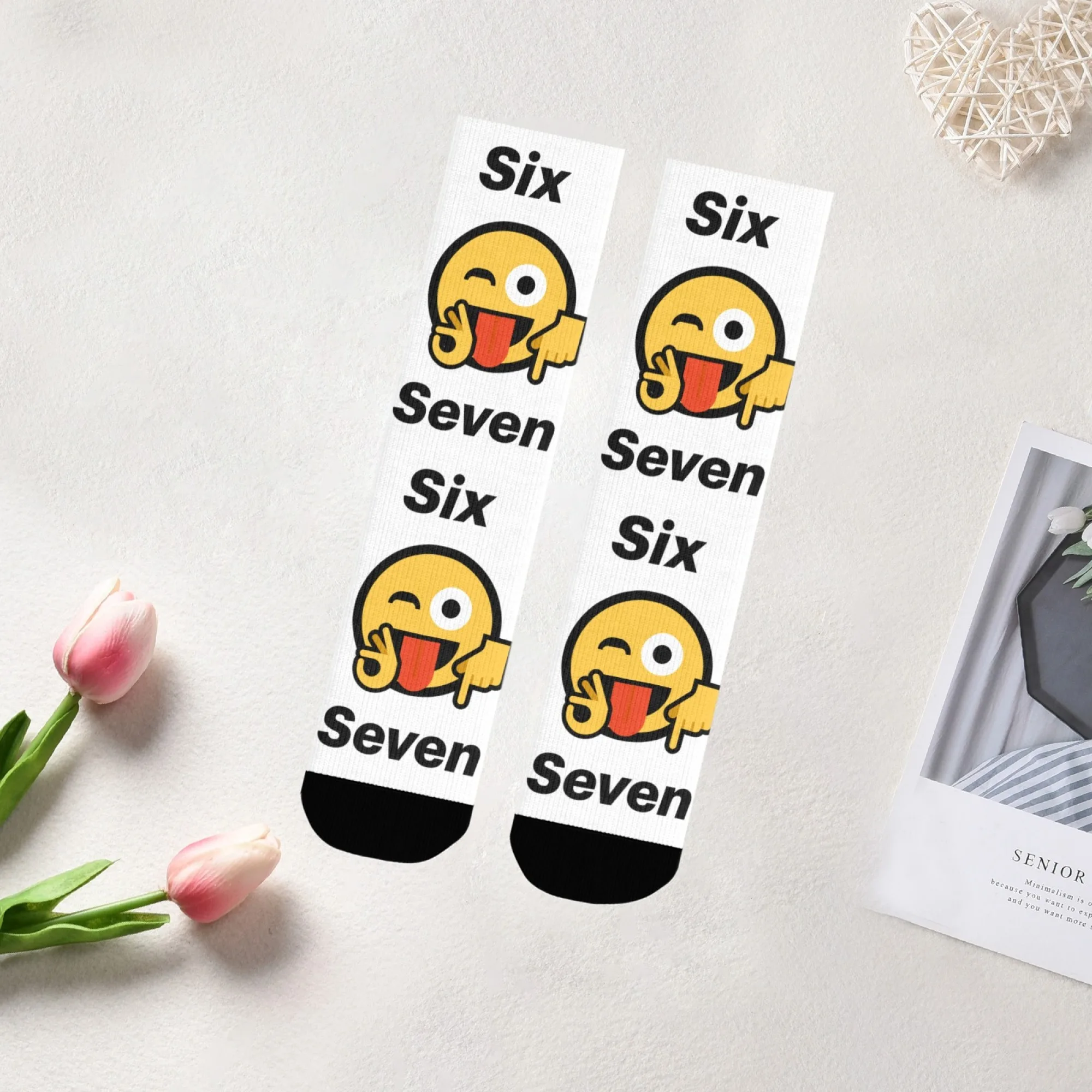 67 Six Seven imprimer nouveauté drôle hommes équipage chaussettes dessin animé-thème main gestes et Expressions chaussettes humoristique vacances Festival cadeau