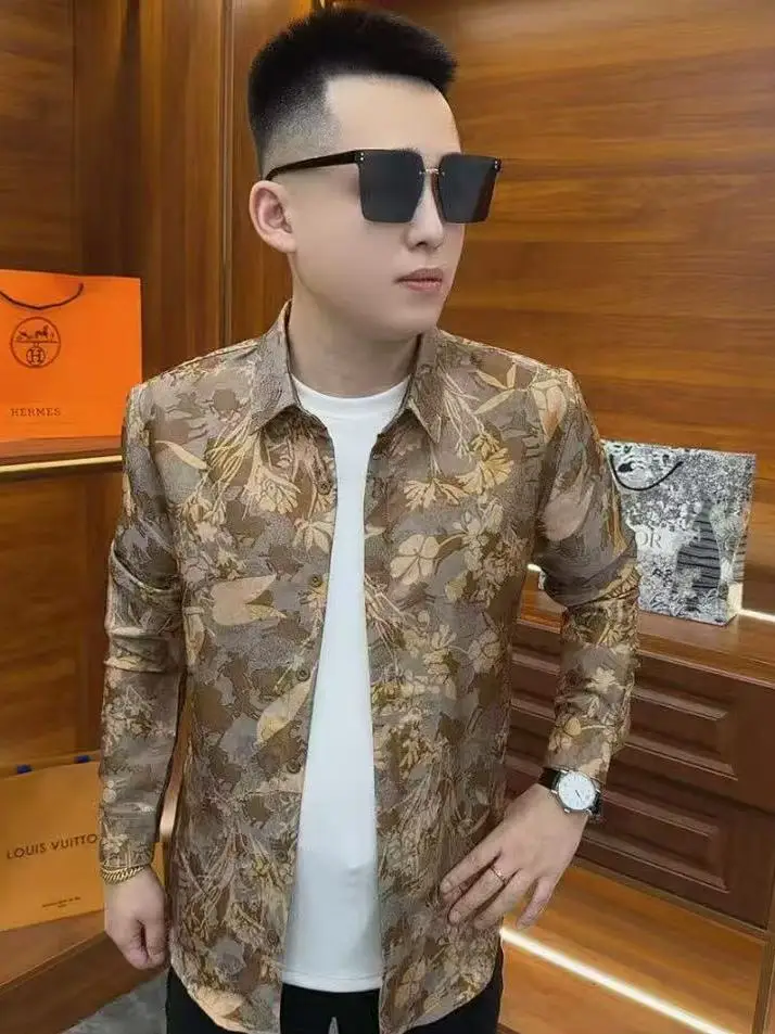 

Gold Leaf Men's Shirt Fashionable Trendy Handsome Luxury plus Size Slimming Autumn Winter New Arrival Standard Fit Printed Po...