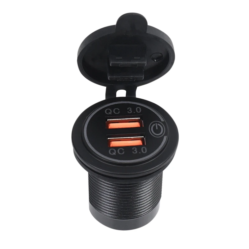 4X Quick Charge 3.0 Dual USB Car Charger 12V 36W USB Fast Charger With Switch For Boat Motorcycle Truck Golf Cart Green image 2