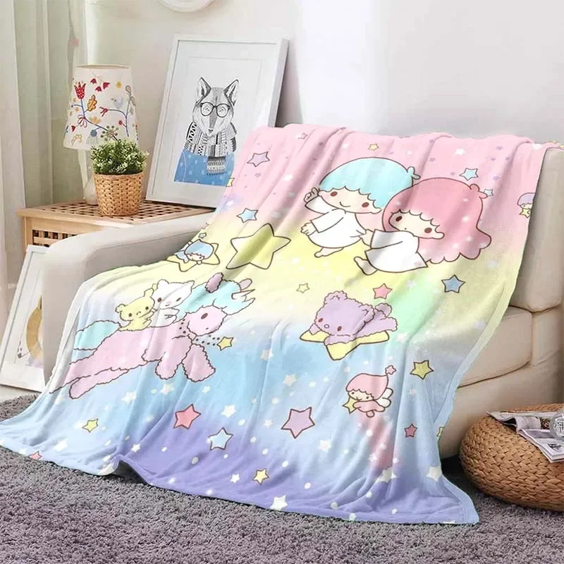 6 Sizes Sanrio Little Twin Stars Pattern Blanket Warm Soft Fluffy Kids and Adult Sofa Bed Throw Blanket Travel Camping Sheet