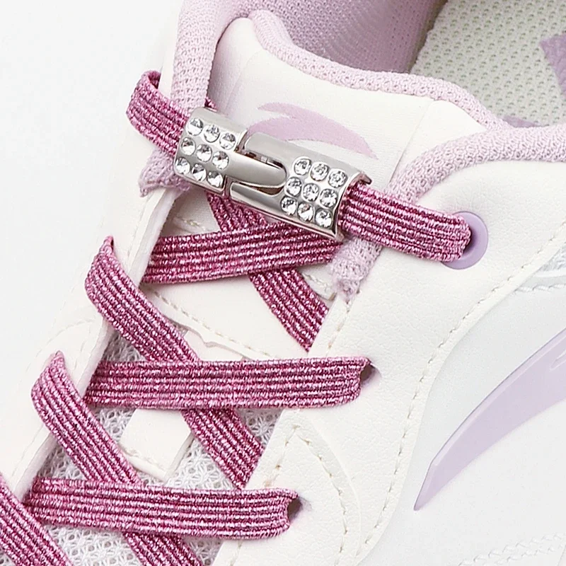 Colorful Elastic Laces Sneakers No Tie Shoe laces Diamond Lock Glitter Shoelaces Without ties Shoe Accessorie 1Pair/2Pair