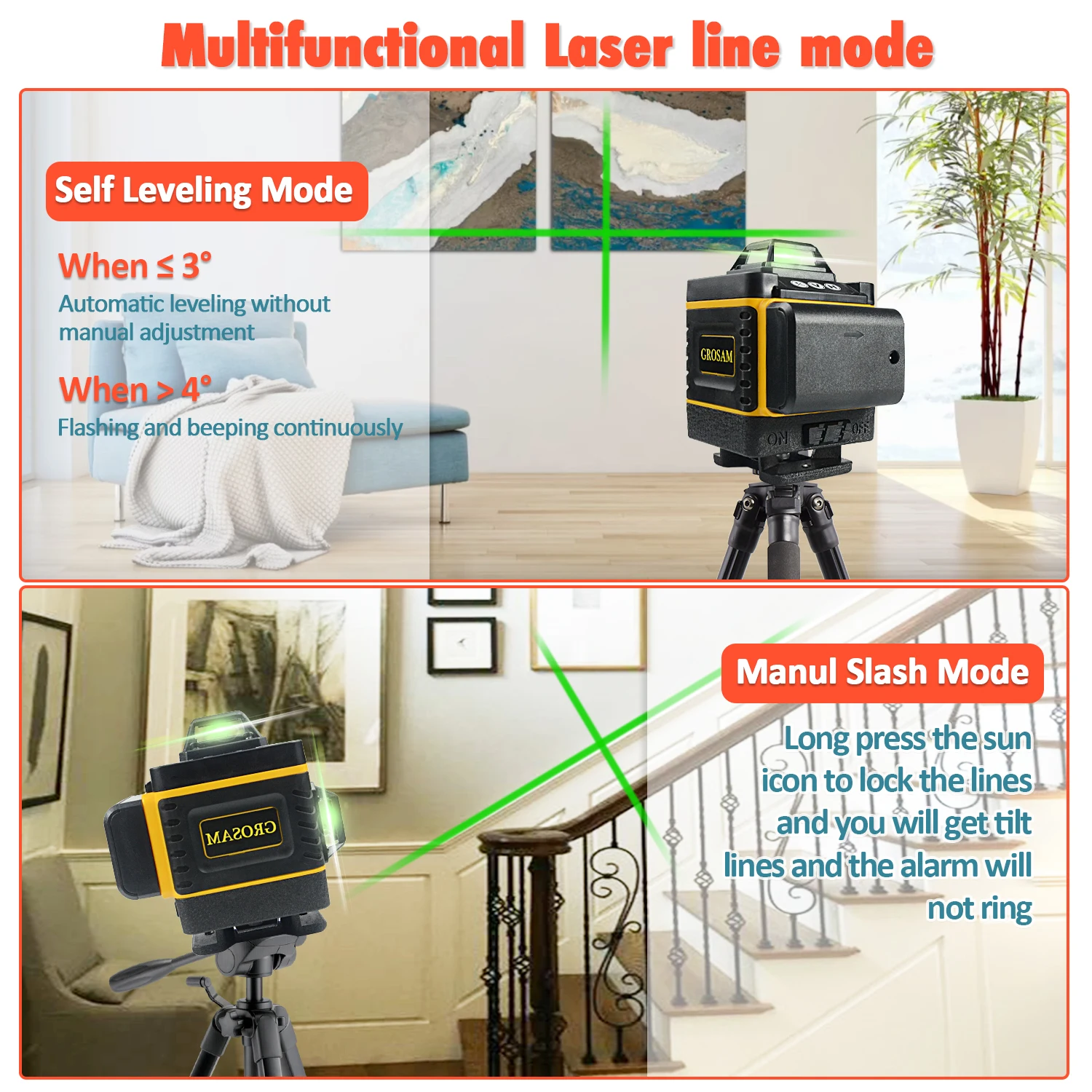 GROSAM 360 Laser level 16Lines 4D Self-leveling Nivel Laser Cross Horizontal Vertical Green Beam For Construction Tools