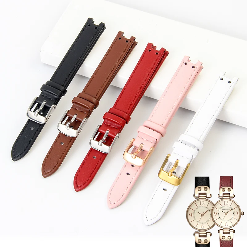 

For Anne Klein AK2156 AK2157 AK2618 12x6 14x8mm Premium Dust-free Skin-friendly Concave Interface Genuine Cowhide Watch Strap