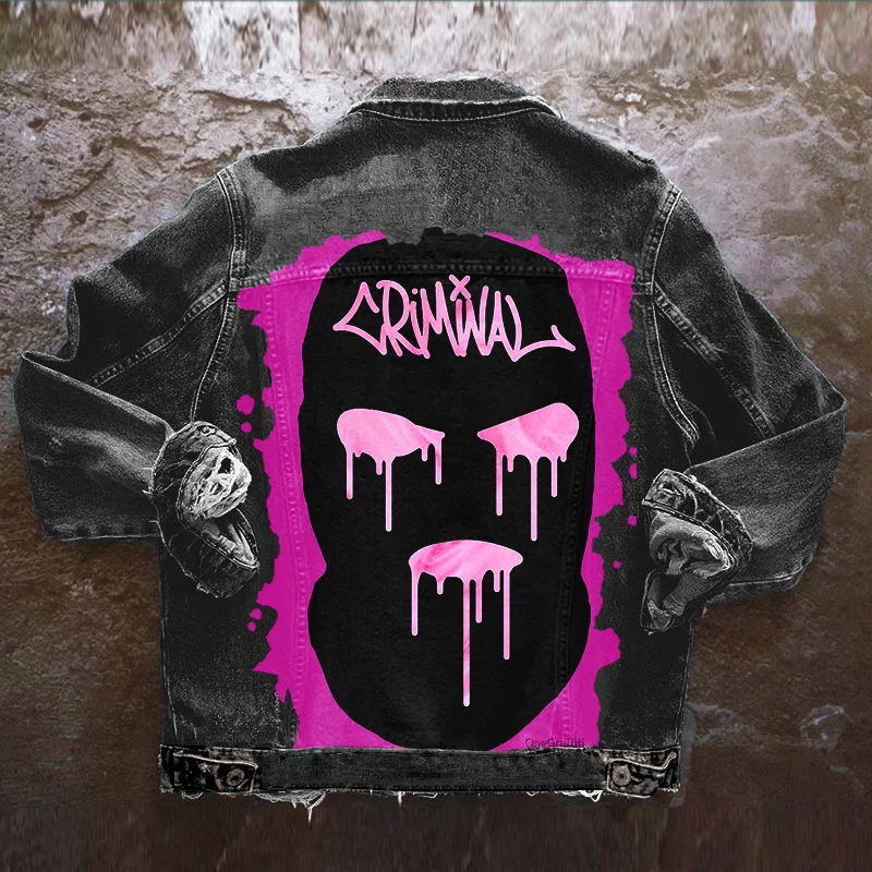 

Denim New Jacketcartoon Stylewomen's Portrait Print Retro Washed Street Graffiti Denim Jacket Ladies Autumn And Winter New Hot-S