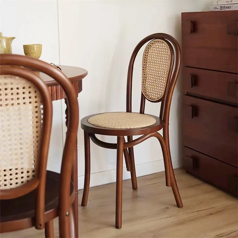 *a forNordic Rattan Retro Silla de comedor de madera maciza Thonet Cottage Café Mesa Silla Wabi Sabi Estilo de mediados de siglo *