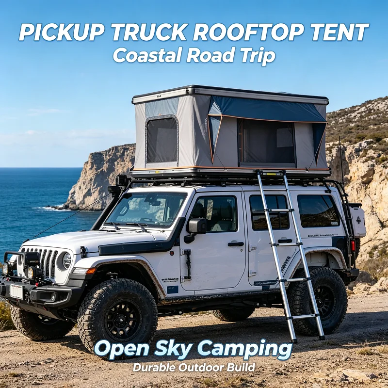 Rooftop Tent Hard Shell Pop Up for Pickup Truck, Side Awning Shade Cloth, Overland Bed Shell for Road Trip Camping