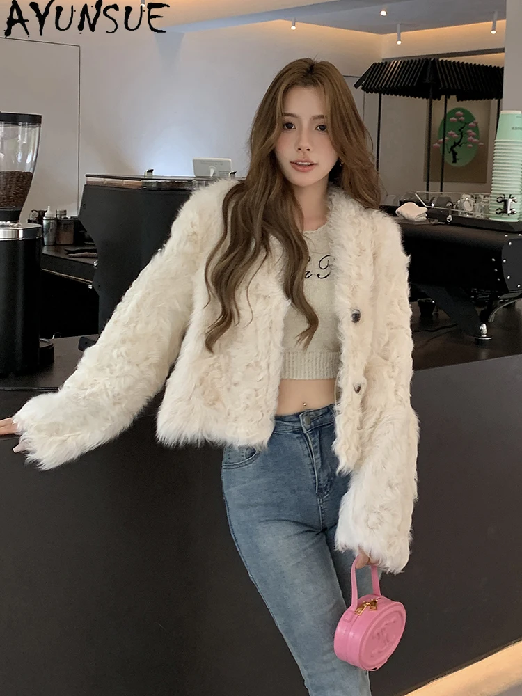AYUNSUE 2025 新しいムートンジャケット女性 100% カーリーナチュラルウールジャケット女性の服秋冬毛皮のジャケット Abrigo Mujer