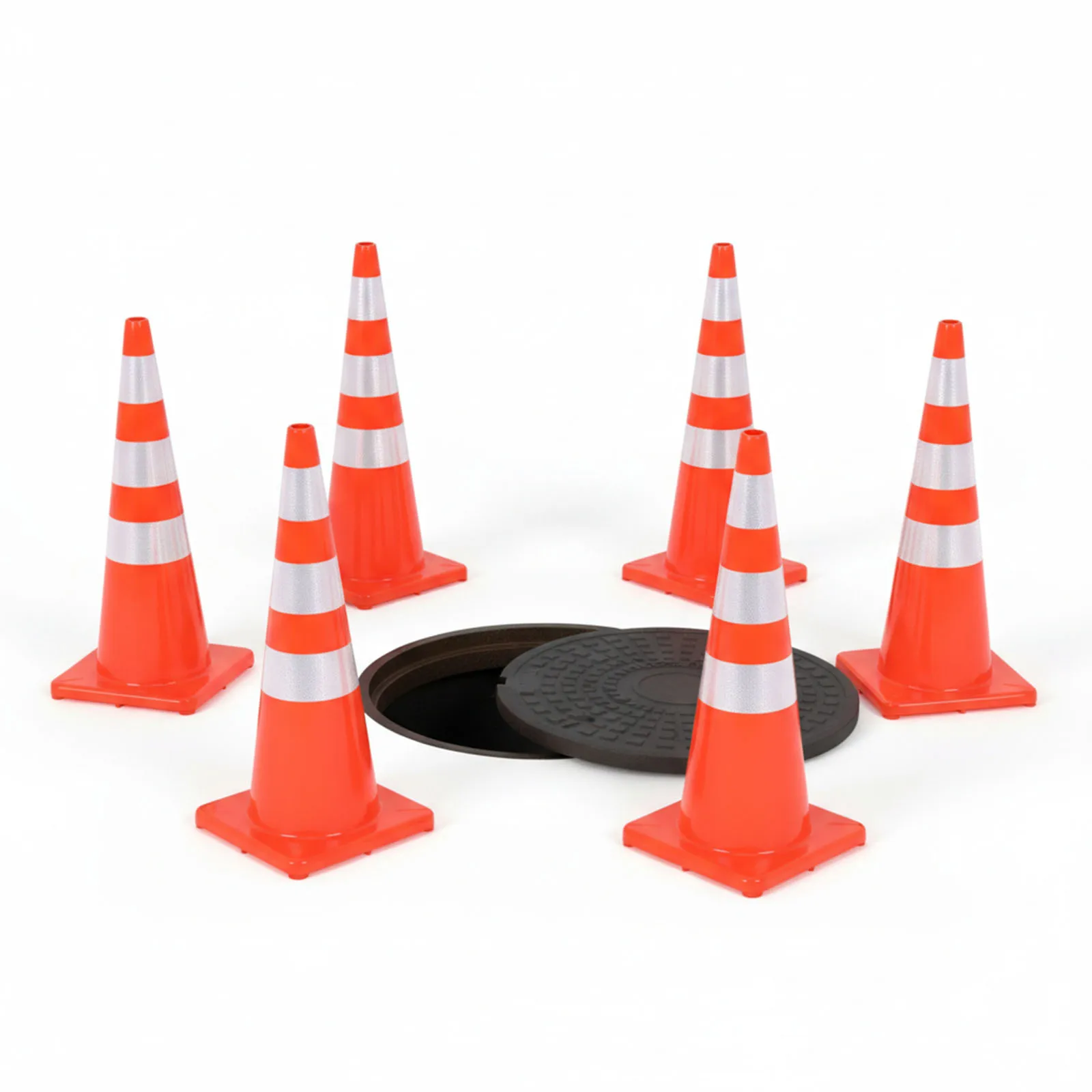 

35 Inch 6 Pack Traffic Safety Cones with Reflective Collars PVC Orange Cones for Driving Training Parking Lots