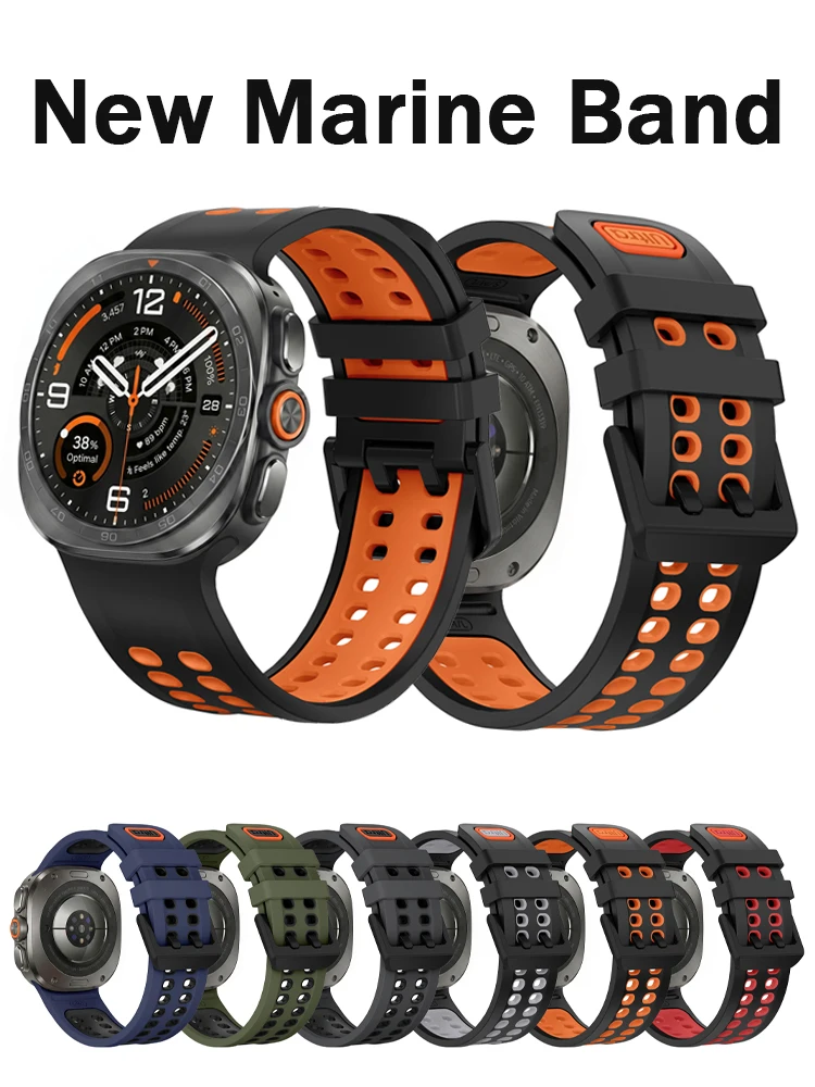 Original Marine Band For Samsung Galaxy Watch Ultra2 47mm Silicone Sport Wristband Belt Bracelet Correa Galaxy Watch Ultra Strap