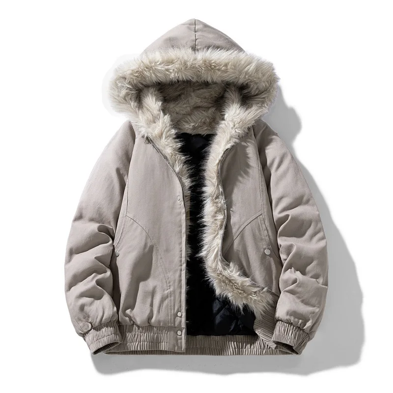 

American High Street Mountain Carving Padded For Man Winter New Style Fashion Fur Collar Hooded Thicken Keep Warm Coat