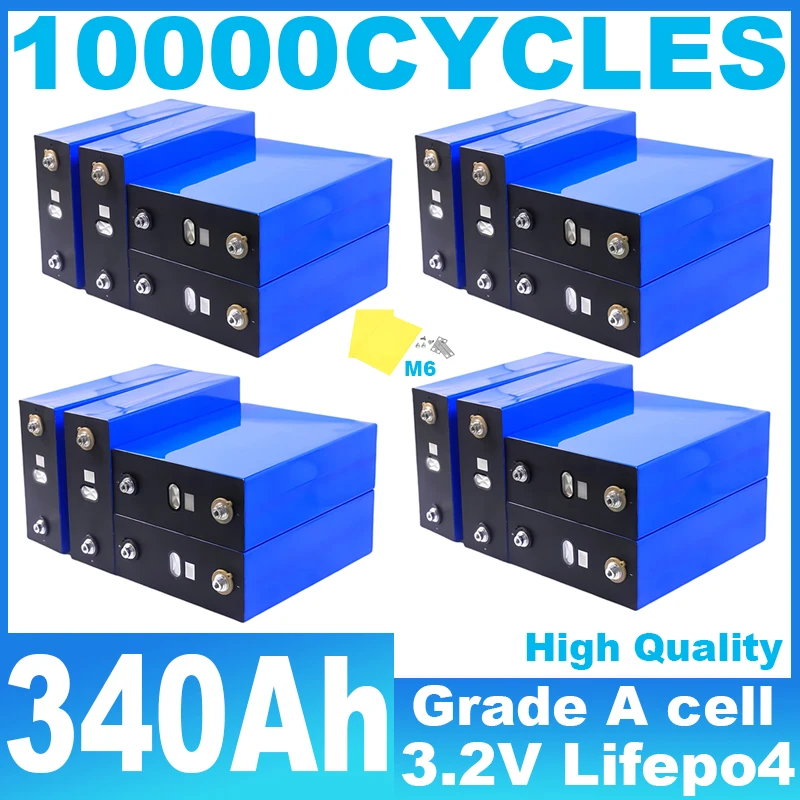 

340AH Lifepo4 Grade a 3,2 В аккумуляторная батарея 10000 циклов DIY 12 В 24 В 48 В для автофургона Кемпинг EV Лодка Гольф Солнечная батарея беспошлинная торговля