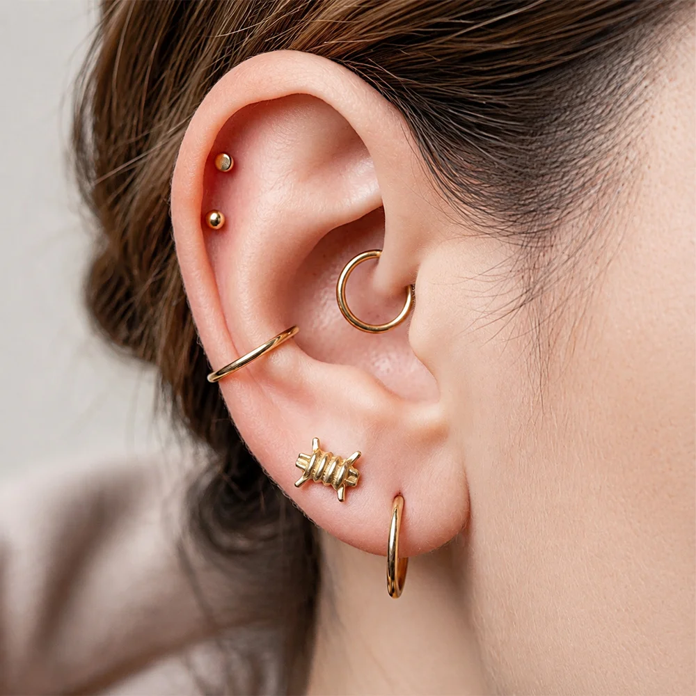 Casvort 1PC ASTM F136 Titanium Flat Back Studs Barbed Wire Thorn Lip Ring Conch Threadless Labret Earring Helix Piercing Jewelry