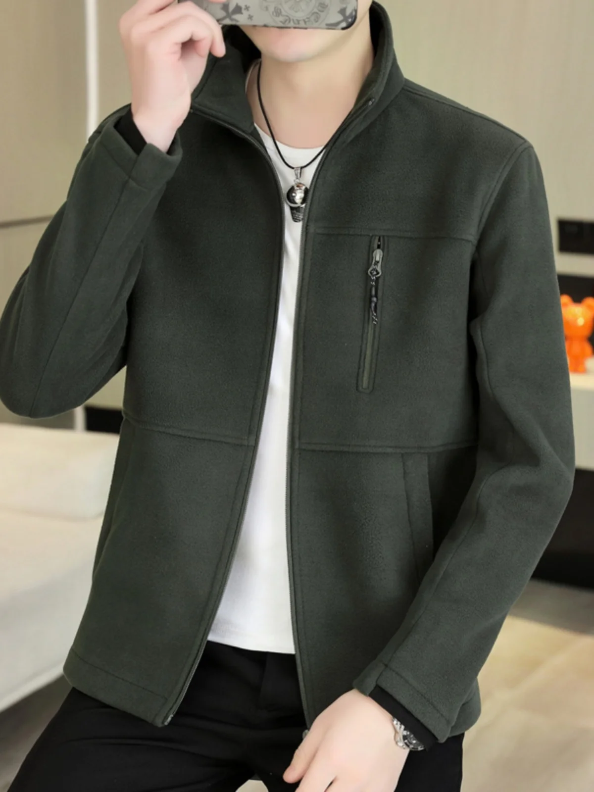 

Мужская приталенная куртка с воротником-стойкой, повседневная, весенне-осенняя, на молнии, без глажки, из полиэстера, с длинным рукавом, молодежная