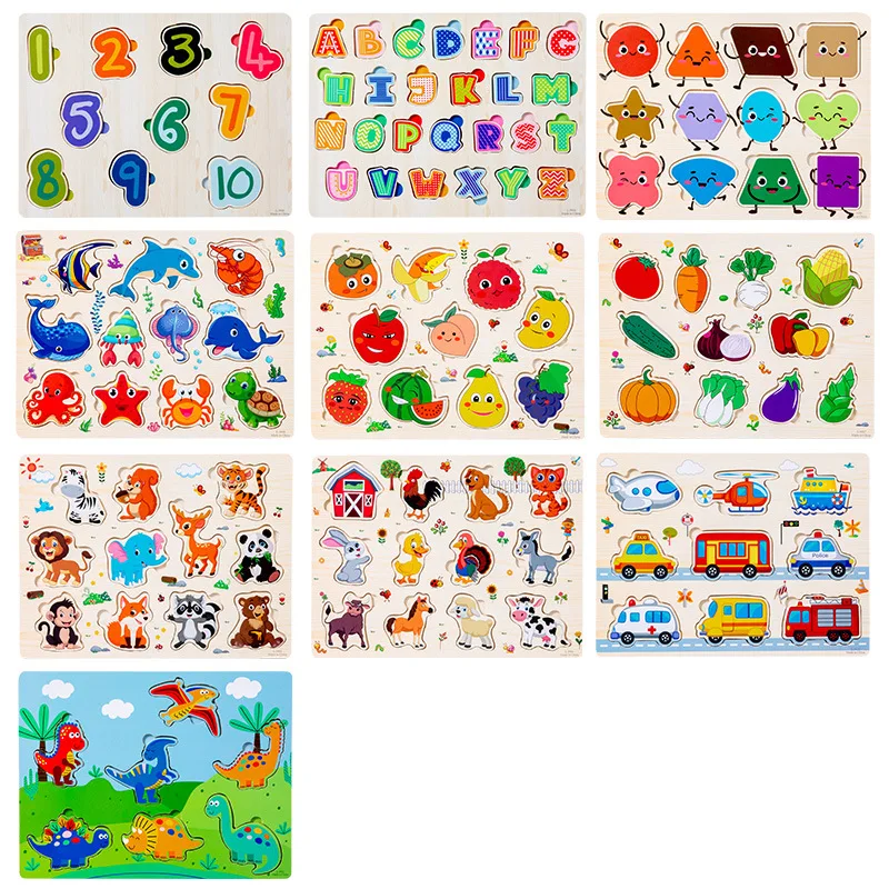 Puzzles en bois pour enfants, jouet d'apprentissage pour le développement des compétences, chiffres, lettres, animaux, jouets Montessori pour bébés d'âge alth