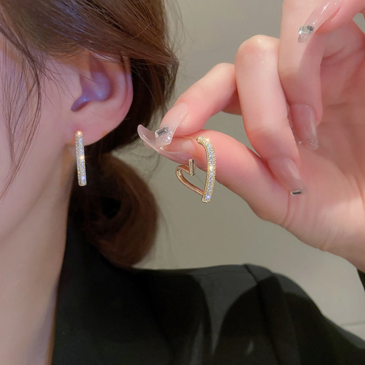 Trendy Simple Gold Color Hoop Earrings For Women Girl Crystal Heart Minimalist Earrings Party NEW Jewelry Gifts image 4