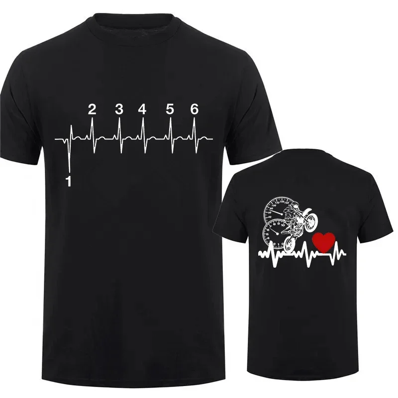 1N23456 Motorcycle Heartbeat Gear Shift Print T Shirt Motorbike Tee Print Race T-Shirt Autocycle Motorbike Speedometer T Shirt