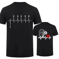 1N23456 Motorcycle Heartbeat Gear Shift Print T Shirt Motorbike Tee Print Race T-Shirt Autocycle Motorbike Speedometer T Shirt