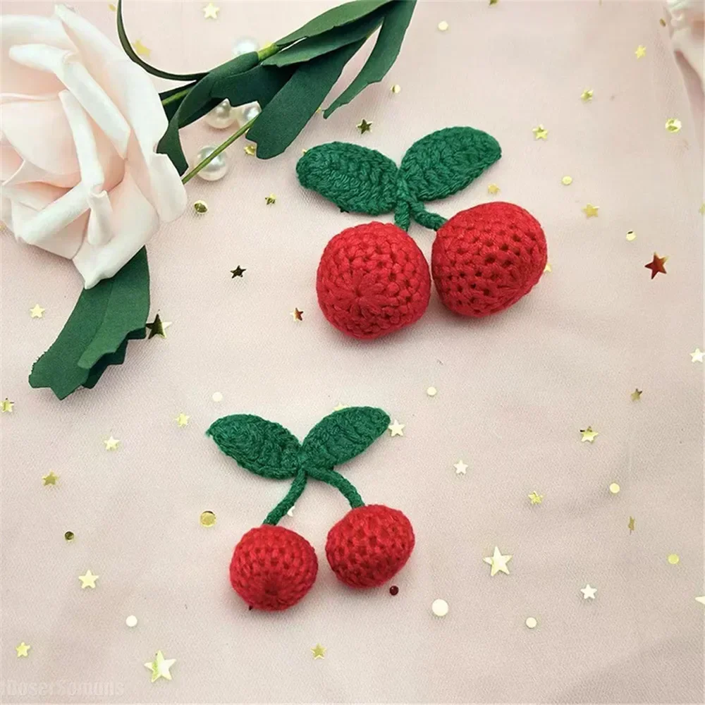 DIY Cherry Ornaments Knitted Woolen Yarn Hook Weaving Craft Supplies Clothing Hat Shoe Key Chain Earring Decor Pendant 10Pcs