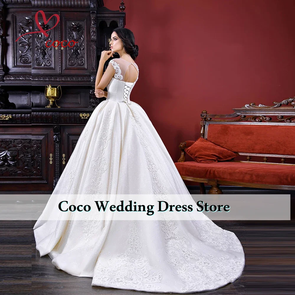 Customized Princess Ball Gown Wedding Dresses Vestido De Noiva Princesa Cap Sleeve Lace Up Back Beads Pearls Appliques Dress