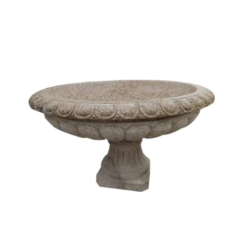 

stone carving flower bowl yellow rust stone flower pot granite ornament square sculpture water feature fountain dec