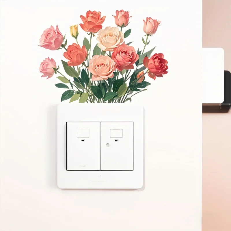 1pc Pink Rose Themed Light Switch Wall Decal, Suitable for Light Switches, Sockets, Doors, Windows, Bedroom, Living Room, etc