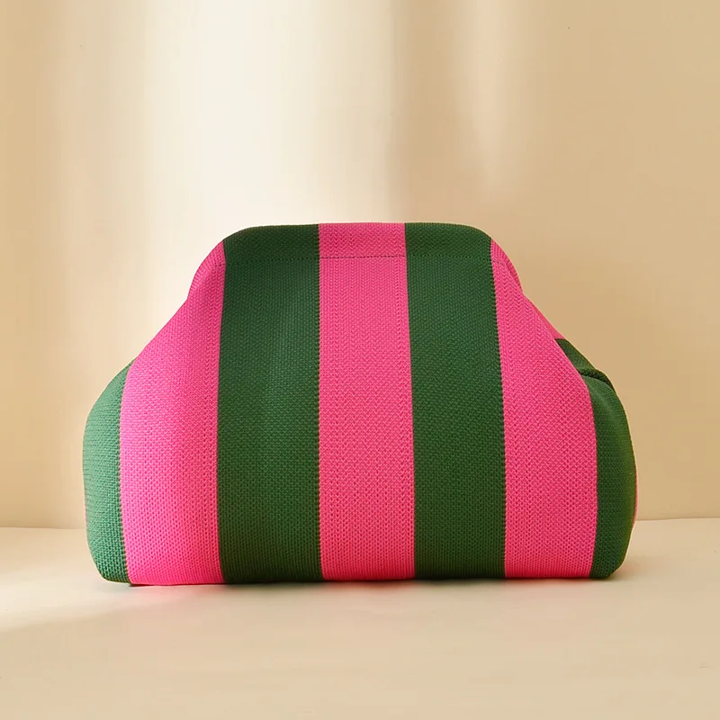 Knitting Dumpling Clutch Woven Crochet Handbags for Women Summer Beach Clutch Bag Purses Ruched Cute Cloud Casual Colorblock Bag