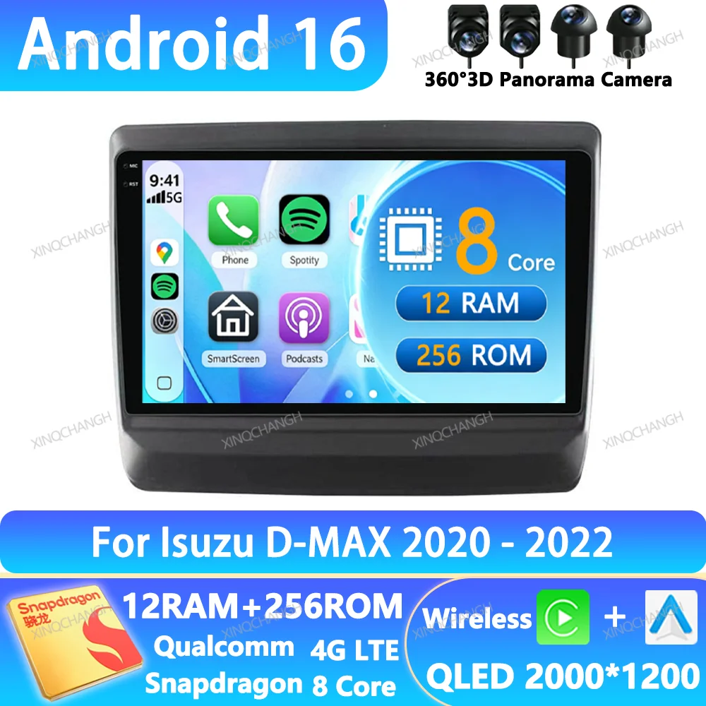 Android 16 Car Radio For Isuzu D-MAX DMAX 2020 - 2022 BT Qualcomm GPS Head Unit 4G WIFI Multimedia Stereo Video Player QLED 2DIN