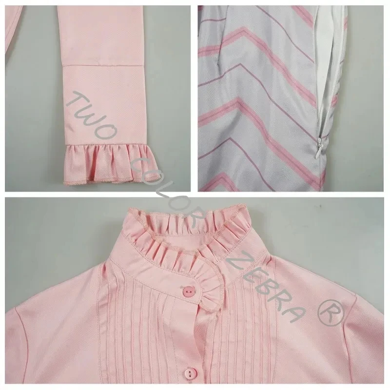 A;3\v,7'd/Wicked Glinda Pink Striped Cosplay Costume Full Set Coat Skirt Outfit for Halloween Stage Performance Cosplaw.3;v'6\b/ - view 5