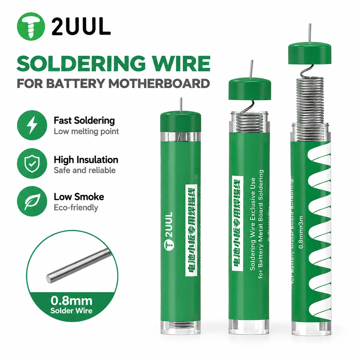 2UUL SC39 Soldering Tin Wire 0.8mm*3m Rosin Core For Mobile Phone Battery Metal Board Micro Welding Repair