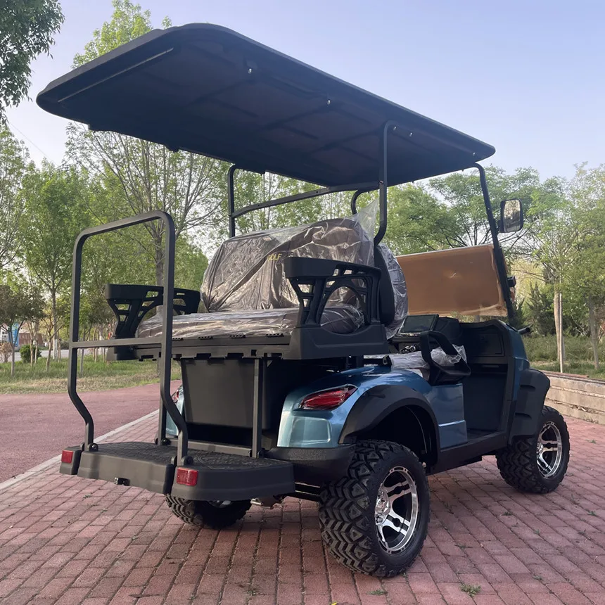 Electric Golf Cart Chair Black Leather With Headrest + 2-Point Retractable Safety Harness 14-Inch Off-Road Tires Golf Cart