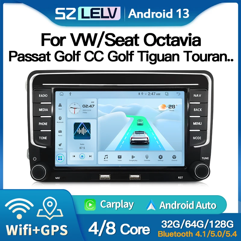 

For VW Volkswagen Skoda Octavia Golf 5 6 Touran Passat B6 Polo Jetta Android13 Car Radio GPS 2Din Multimedia Player Wifi Carplay