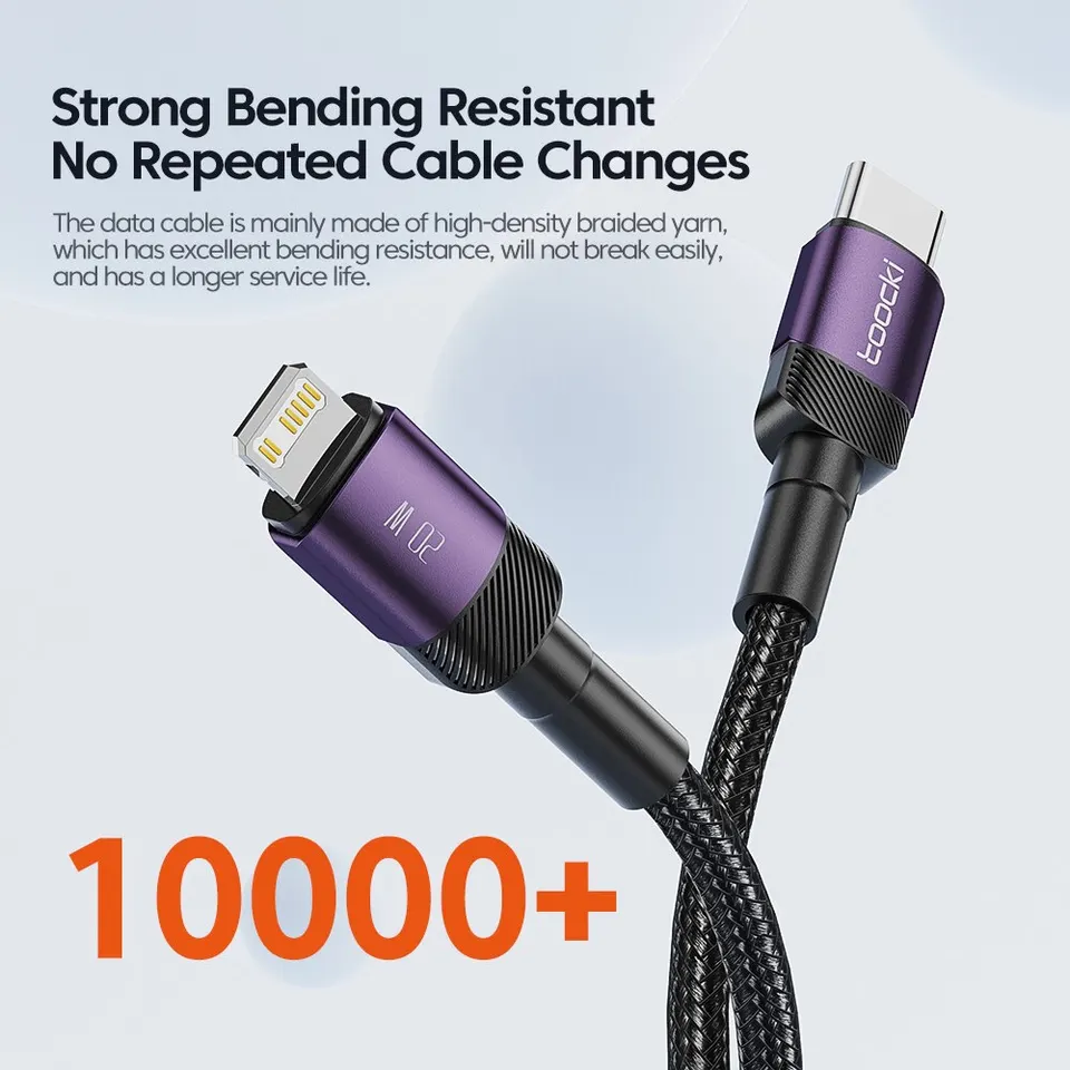 Cable Toocki PD 27W USB C a iP para iPhone 14 13 12 11 Pro XS, Tipo C a Lightning, cable de datos, carga rápida 5