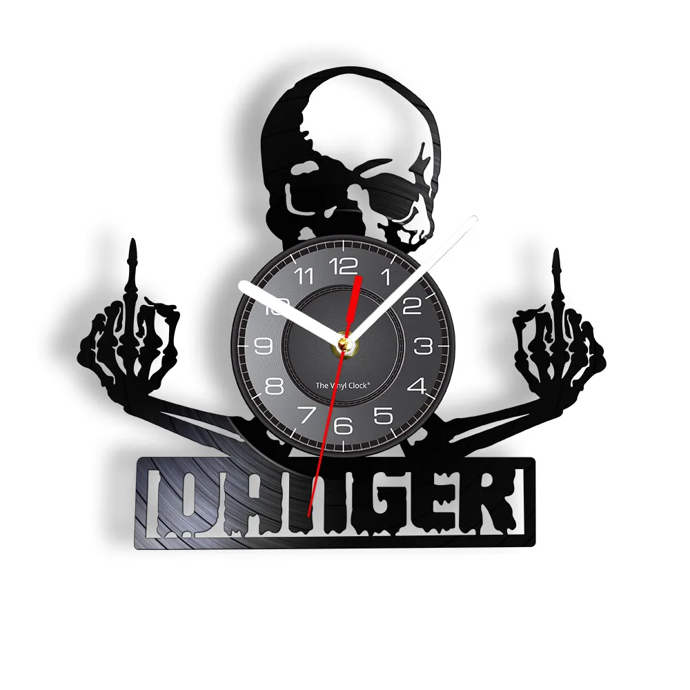 

Skull Vinyl Record Wall Clock Danger Middle Fingers Skull Clock Vintage Punk Skeleton Wall Art Vinyl Clock Halloween Decor Gift