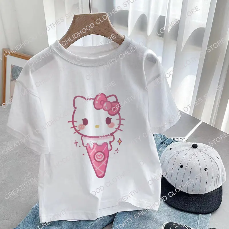 Sanurgente-T-shirt Kawaii pour enfants, Hello Kitty, Cinnamoroll Cartoons, Vêtements décontractés, Anime Tee Shirts, Vêtements pour enfants, Bol