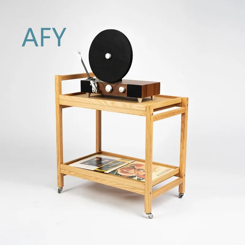 Solid Wood Trolley Sofa Side Table for Living Room Home Office Bedroom Use Multi Functional Rolling Storage Shelf with Wheels