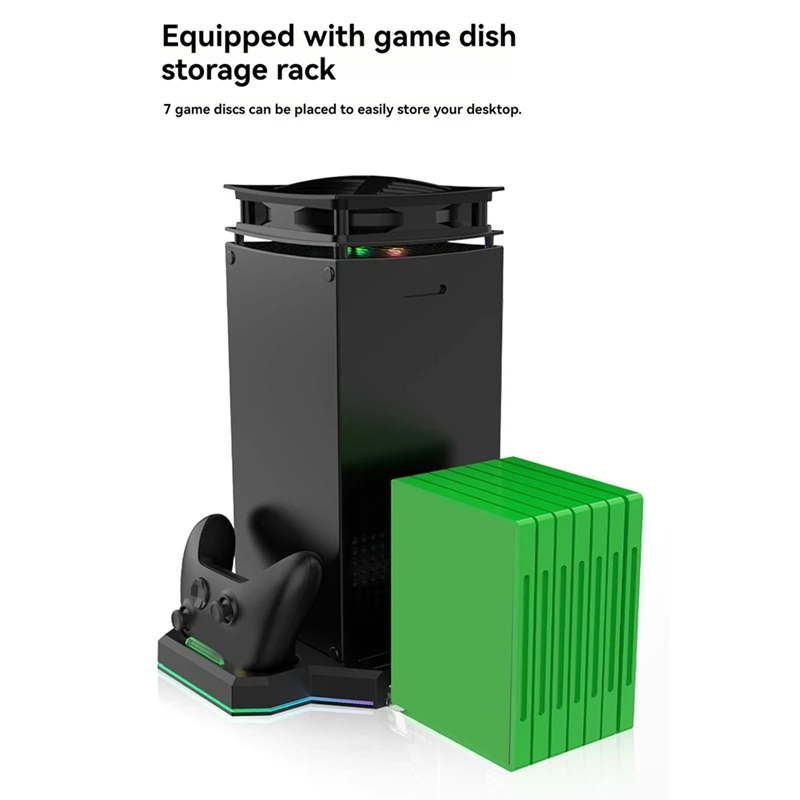 For  Series X Console & Controller RGB Charging Dock With Cooling Fan Can Hold 7 Game Disc