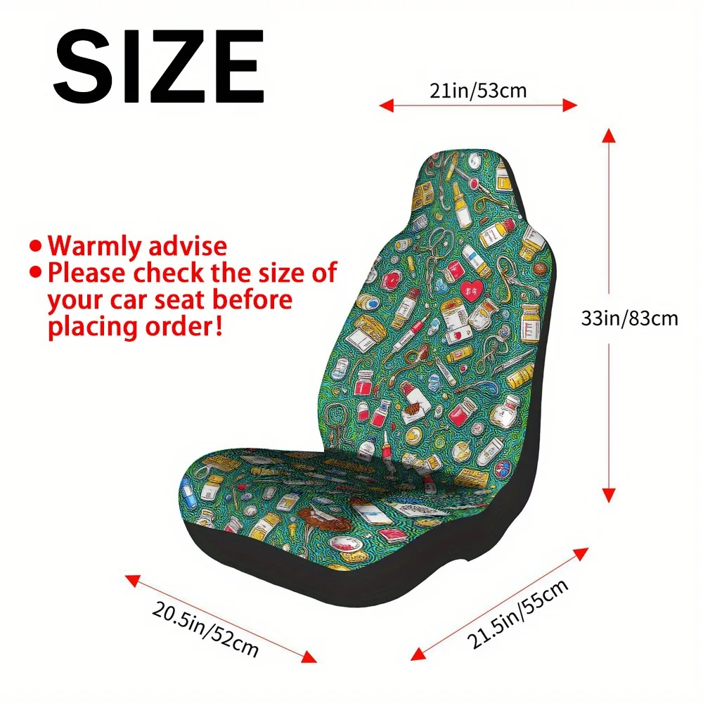 Set Of 2, Contemporary Medical Abstract Swirl Pattern Front Seat Protectors, Revitalizes Car Interior With Front Seat Comfort, P