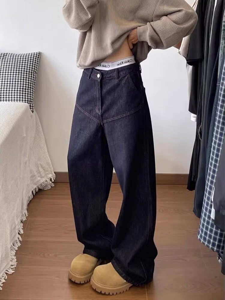 

American Retro Wide Leg Denim Jeans Deep Blue Men's Trendy Cleanfit Knife Pants Loose Straight Legged Jeans Youth Faion