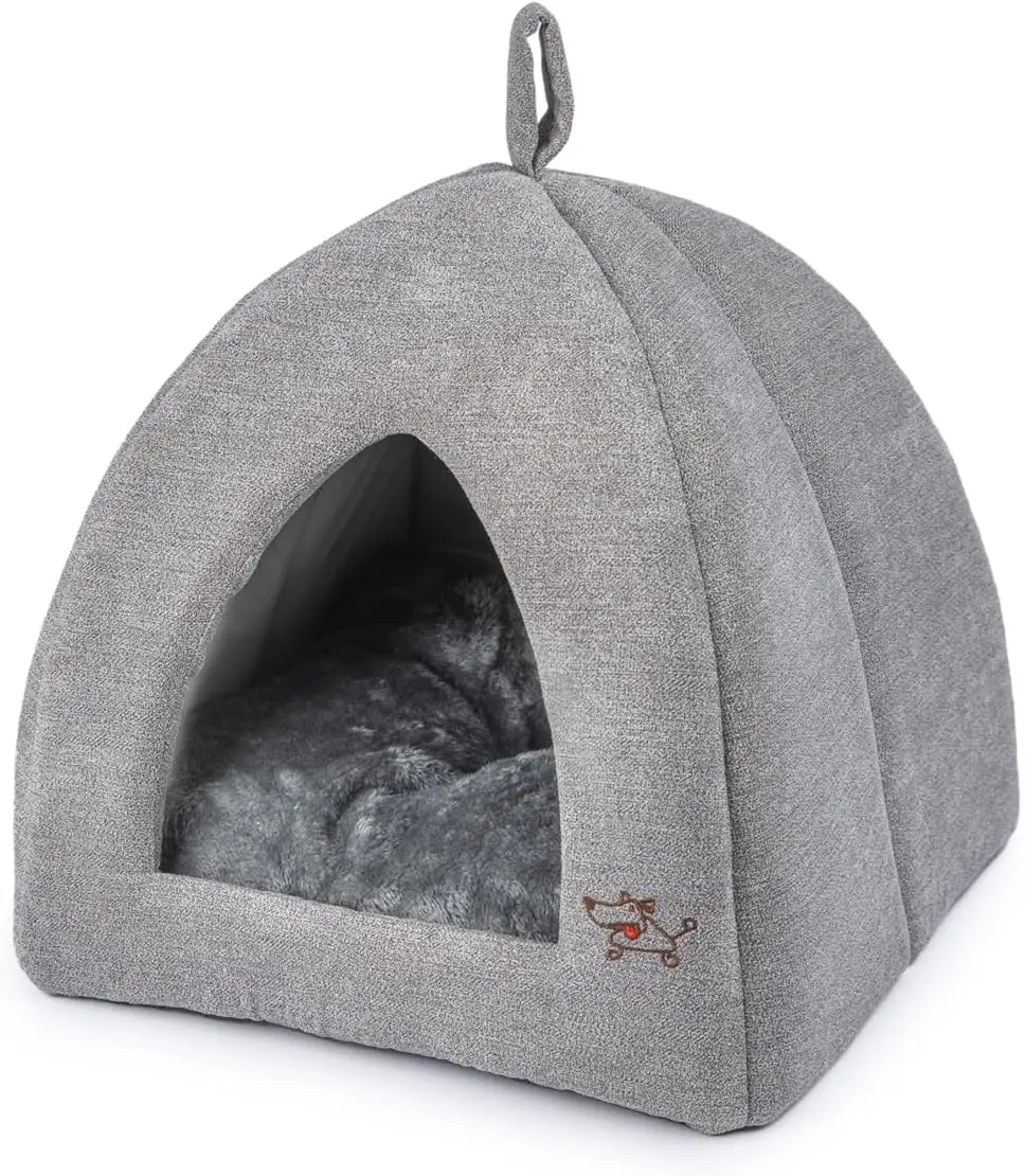 

Soft Plush Pet Tent Bed for Dogs & Cats, Indoor Cozy House with Privacy, Machine Washable, Gray 20x20x22
