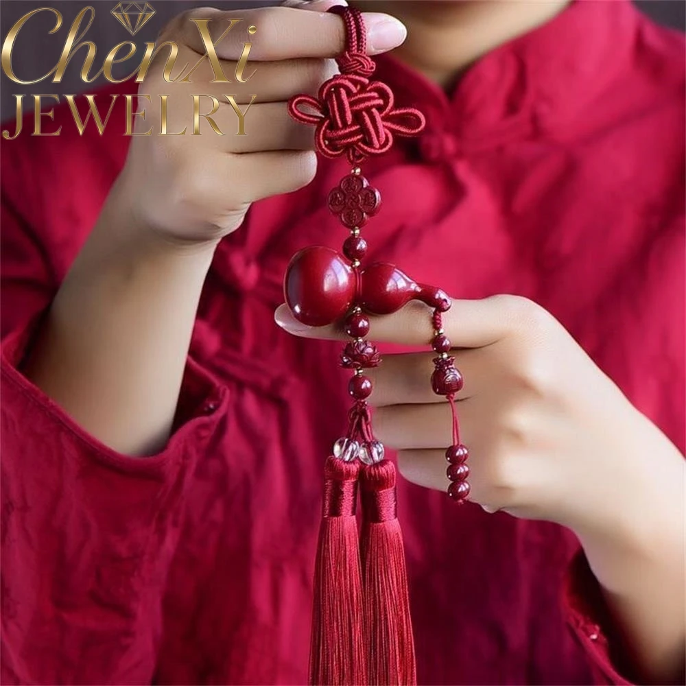 High-End Cinnabar Large Calabash Double Tassel Car Hanging Luxury Quality Fashion Jewelry Exquisite Elegant Charms Mascots Gift