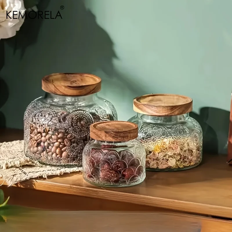1/3PCS Retro Crabapple Patterned Glass Sealed Jars - Large Capacity Storage Jars for Dried Fruits Snacks and Candies Reusable