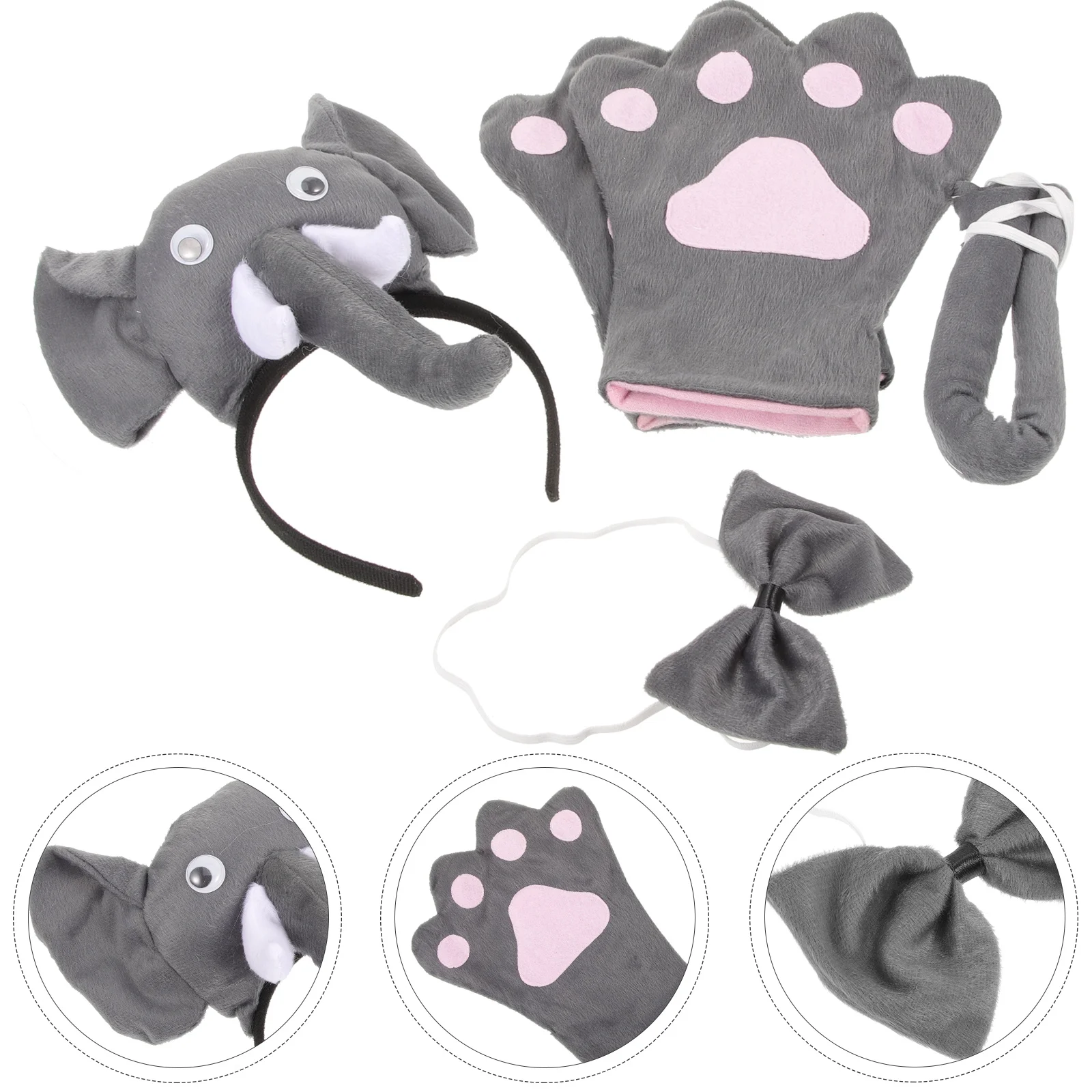 

Elephant Ears Headb Grey Cartoon Headdress Adorable Costume Set Kids Stage Performance Props Comfortable Elastic Fits All Ages