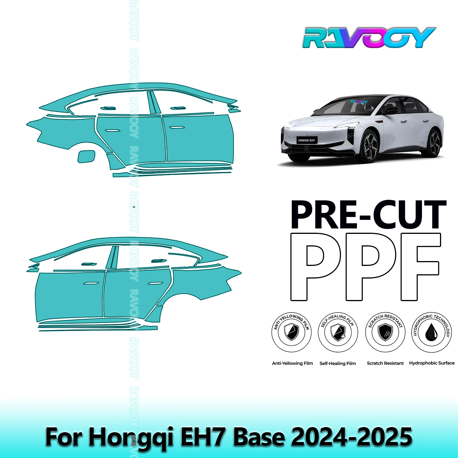 

For Hongqi EH7 Base 2024-2025 8.5mil Clear Matte Pre-Cut PPF Door & A/B Pillar Kit TPU Paint Protection Film Set