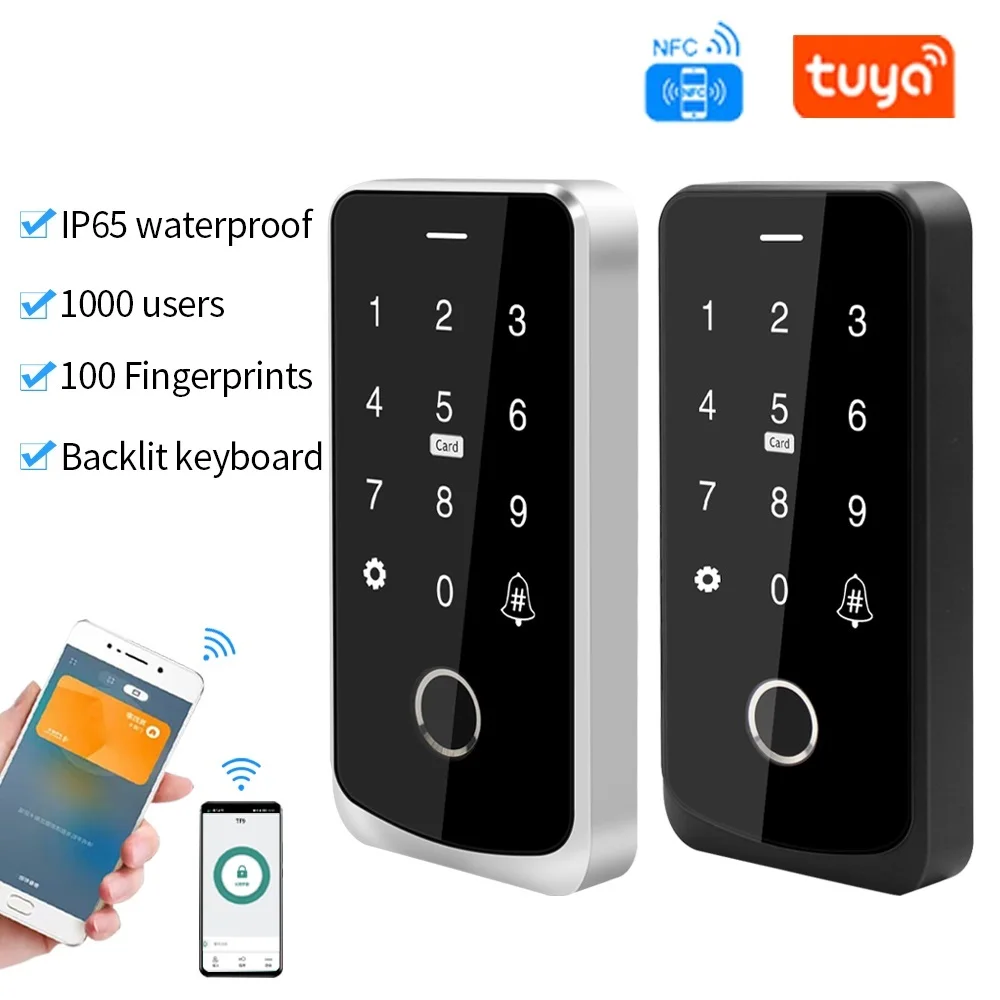 AAA+ IP67 Wasserdichte Bluetooth Tuya App NFC RFID 13,56 MHz IC M1 Zugangskontrolltastatur Biometrischer Fingerabdruck Touch Access