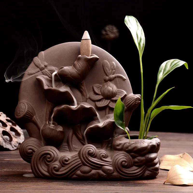 

The Landscape Burner Lotus Leaf Censer Home Decor Creative Smoke Backflow Incense Cones Burner Incense Holder