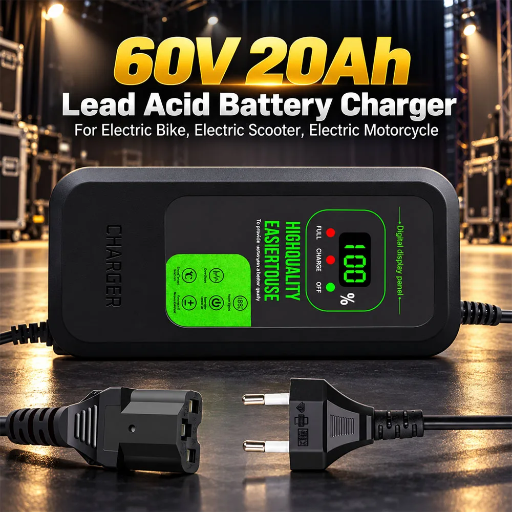 60V 20AH (17AH-22AH-24AH) Lead Acid Battery Charger with 3 Holes Plug